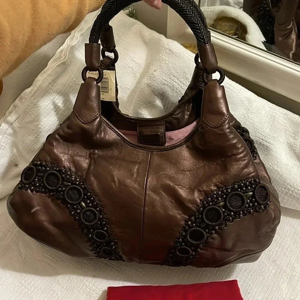 COLE HAAN- tiger eye metallic Alyssa bead bag - NWT